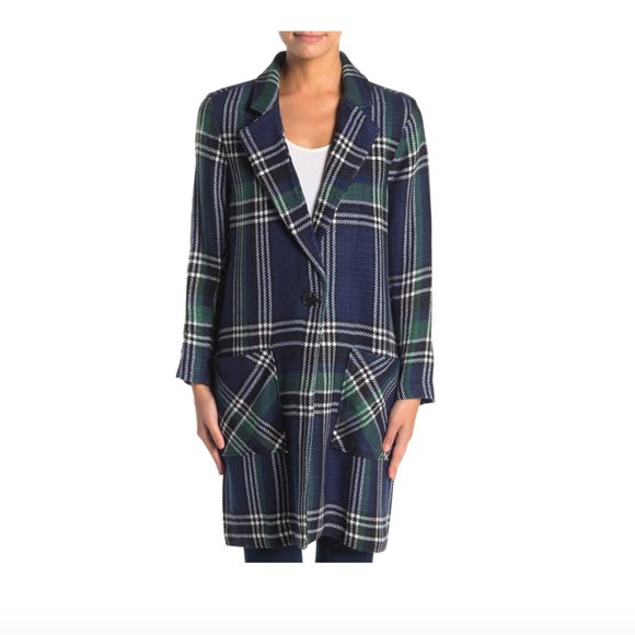 Susina Jackets & Blazers - Susina Blue Plaid Buttoned Coat
